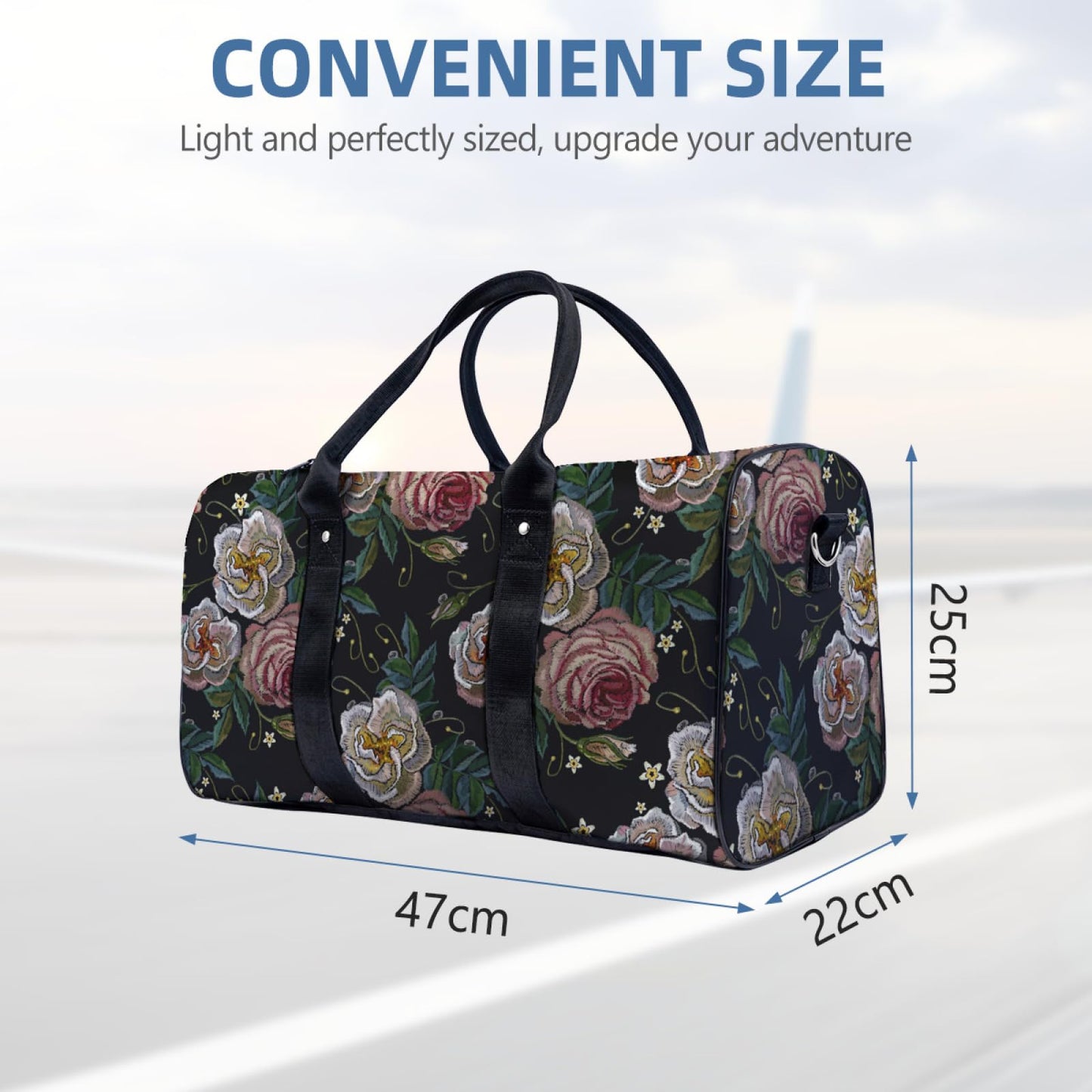 Rose Pattern Duffle Bag with Adjustable Shoulder Strap Large Capacity Gym Bag Weekender Bag for Travel Gym Hospital