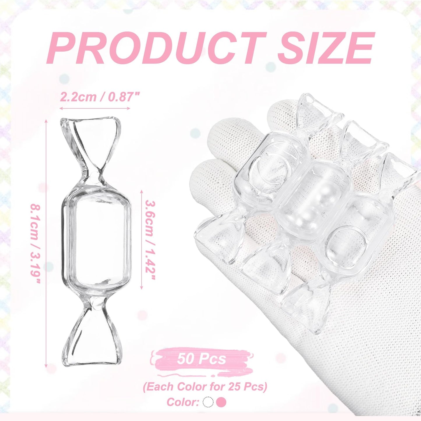 PATIKIL 50Pcs Candy Shaped Jewelry Box, Mini Plastic Jewelry Organizer Earrings Beads Bracelet Small Items Storage Container for Travel Wedding Christmas, Transparent/Pink