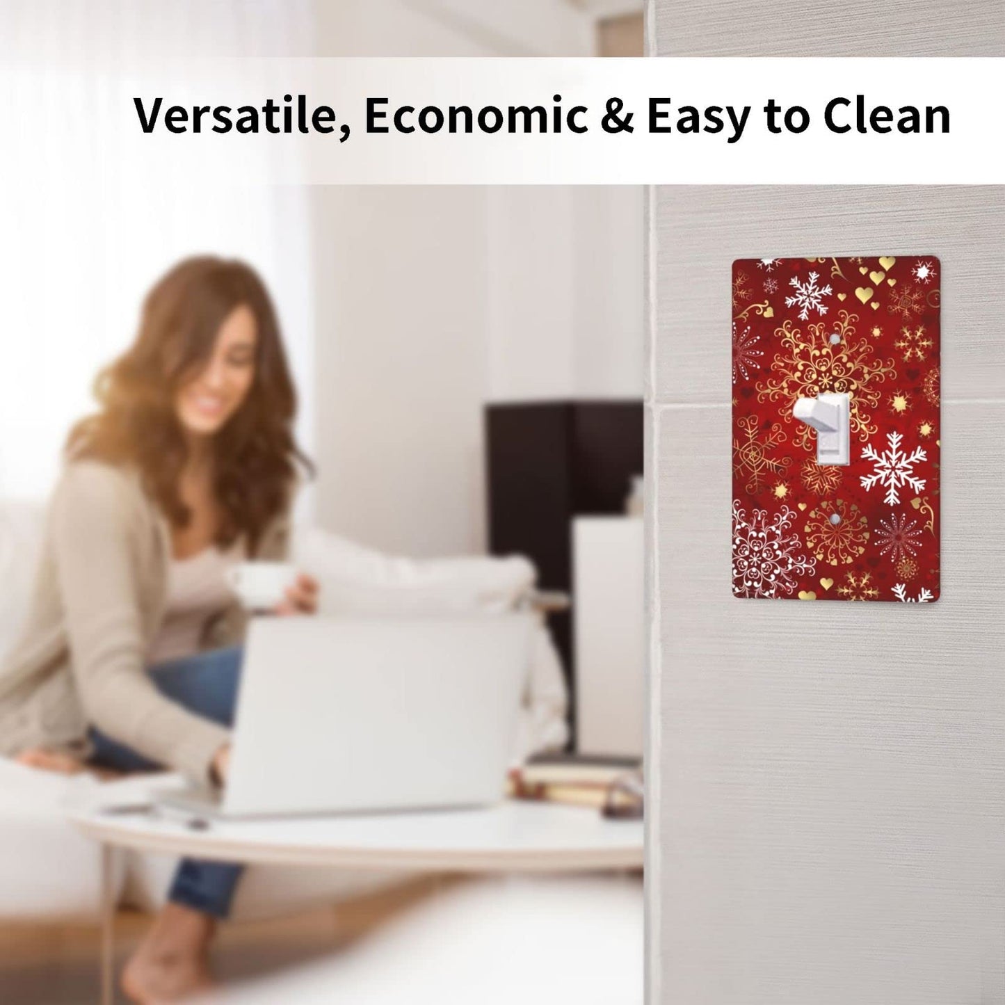 Winter Snowflake Red Sparkle Christmas Pattern Single Gang Toggle Light Cover Decor Wall Plate/Switch Standard Size