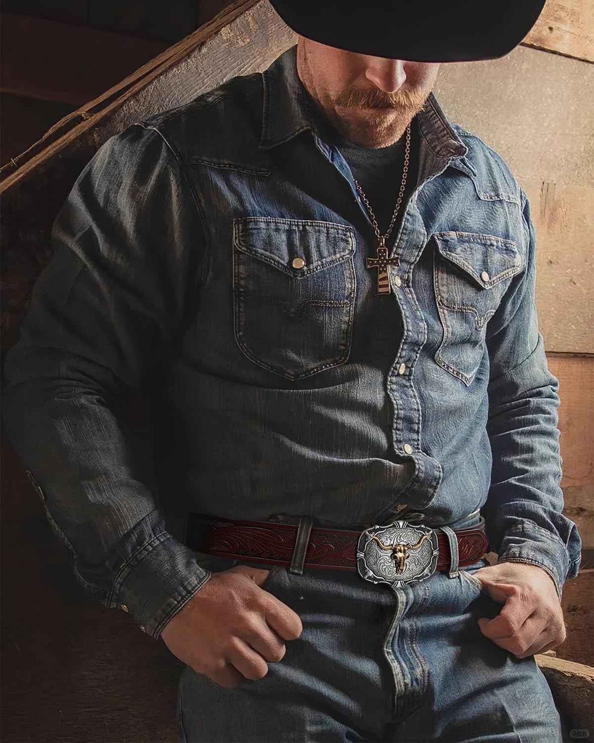 BELTROAD Mens Ratchet Western Belt Leather Cowboy Ratchet Belts for Men Leather Ratcheting Belts for Jeans Casual Adjustable Belt for Men with Automatic Cowboy Buckle Men's Belts