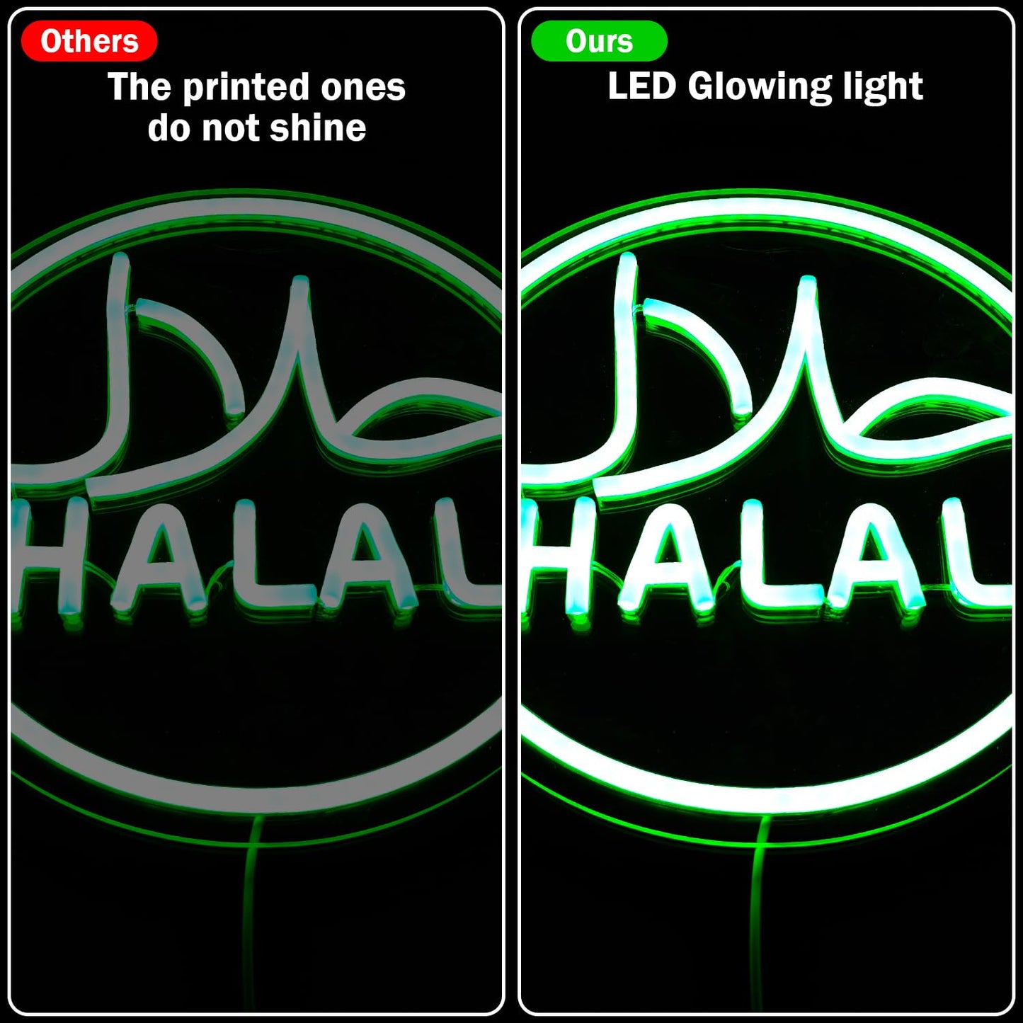 Halal Neon Signs for Wall Decor Dimmable Led Green Restaurant Neon Light Signs for Beef Chicken Candy Snack,Halal Hanging Door Sign Light