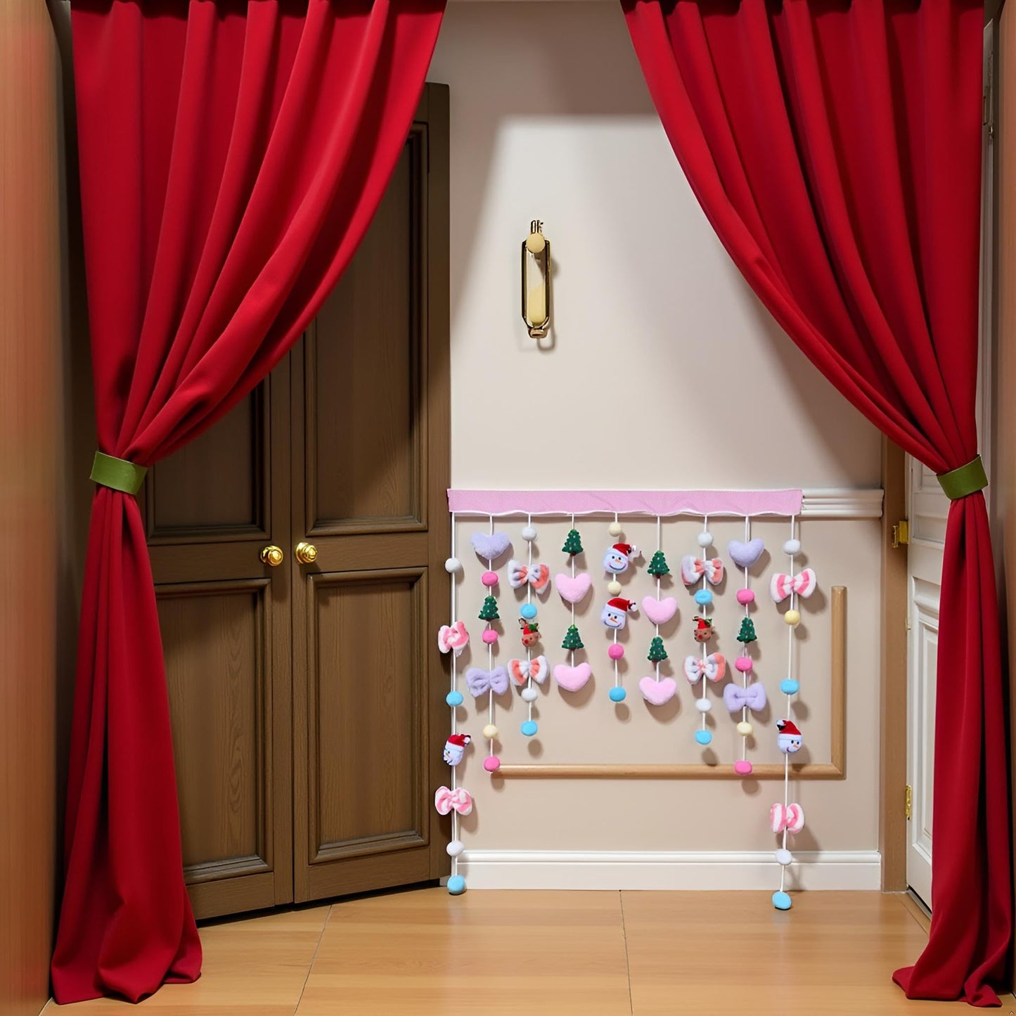 Kynthyre Cute Plush Christmas Curtain for Door Window Wall 34" W x 35.5" L Self-Adhesive Curtain for Living Room and Bedroom Decor