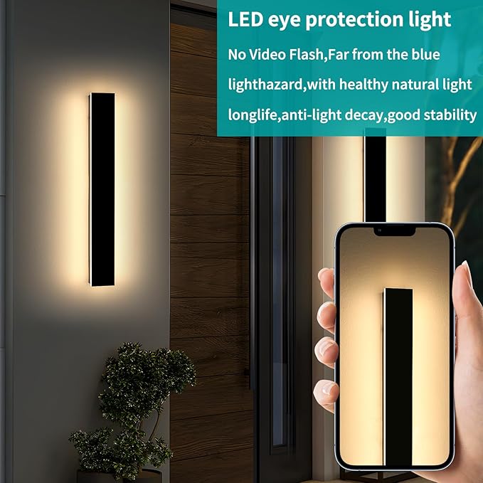 Mikeru 23.6" 2Pack Outdoor Wall Sconce 3000K Warm White - IP65 Waterproof Black Exterior Light, Hardwired Wall Mounted Fixture for Porch, Patio & Entryway | Non-Dimmable Weatherproof Design