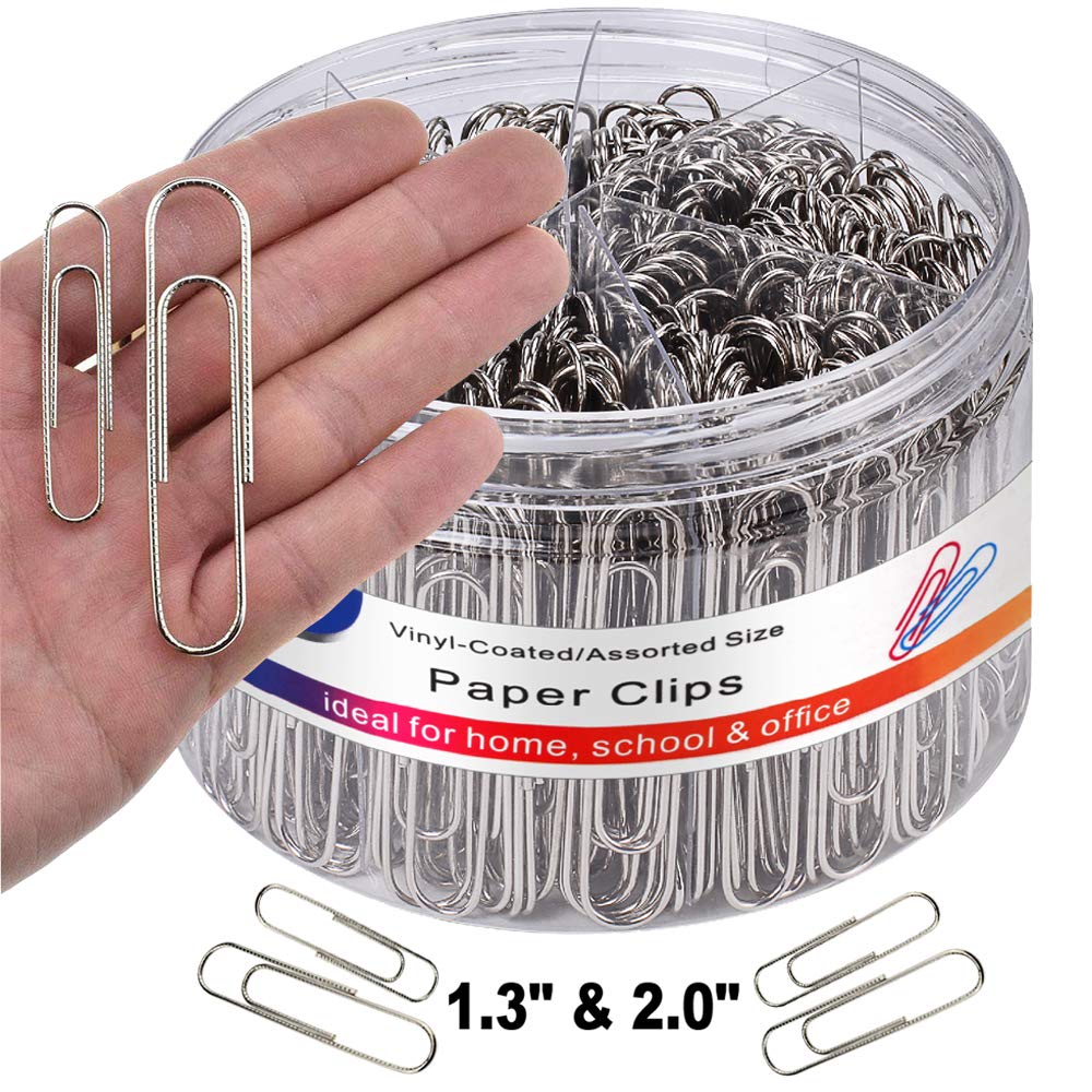 Vinaco Paper Clips Non Skid, 500PCS Medium and Jumbo Paper Clips (1.3 inch & 2.0 inch), Durable & Rustproof, Coated Paperclip Great for Office School and Personal Use