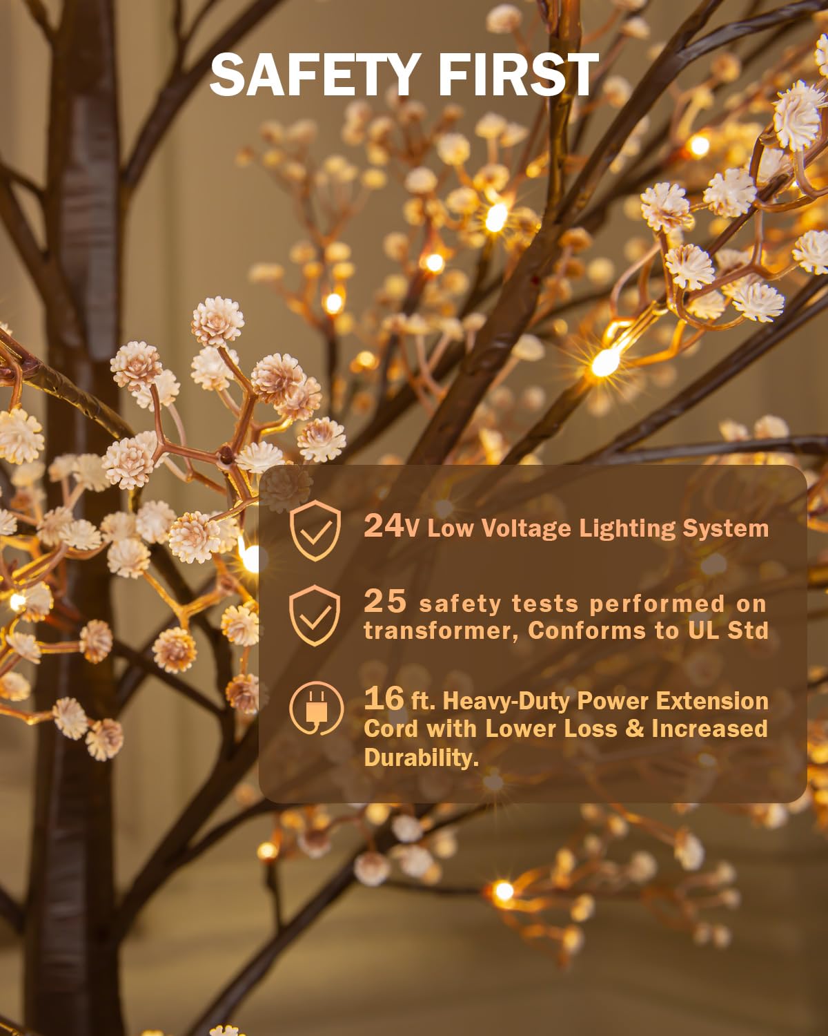 TYBEEU 4ft Lighted Baby's Breath Tree with 64 Warm White LED Lights, Dimmable, Ideal for Indoor & Outdoor Holiday Decor, Home, Garden, Wedding & Party