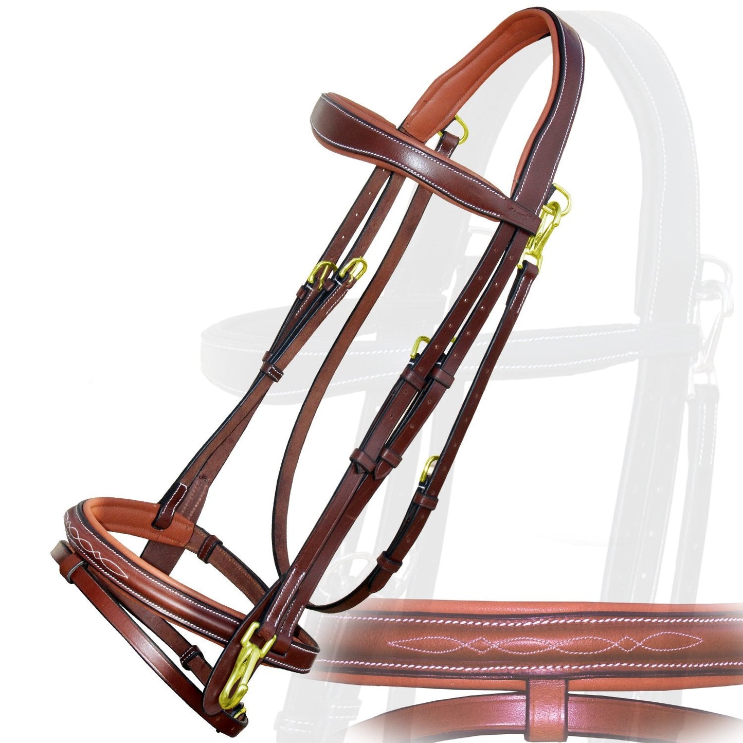 Exion Quick Change Snap English Bridle with Brass Hardware – Soft Lined Anatomical Horse Bridle with Rubber Reins – Snap-On Crown & Cheekpiece – Gold Tone Buckles – Padded Jumping Tack Set