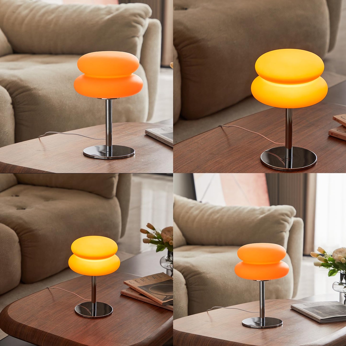 LSTVZSNRX Orange Mushroom Lamp, Mid Century Modern Lamp for Nightstand, Dimmable Retro Egg Tart Bedside Lamps, Home Decor Ambient Lighting Aesthetic Cute Lamps for Bedroom Living Room (NOT Glass)
