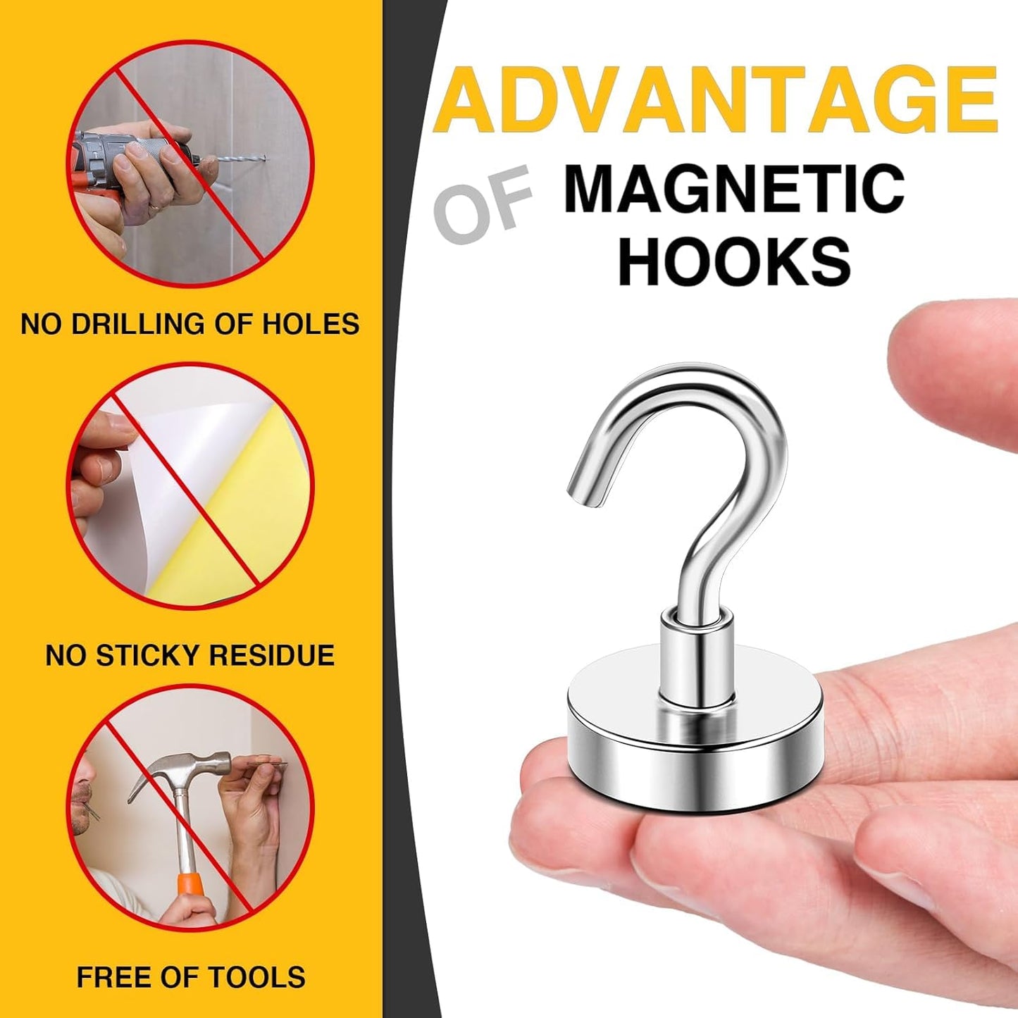 DIYMAG Strong Neodymium Magnetic Hooks, 170 Lbs Heavy Duty Rare Earth Magnets with Hook, Strong Corrosion Protection Facilitate Hook 12 Packs