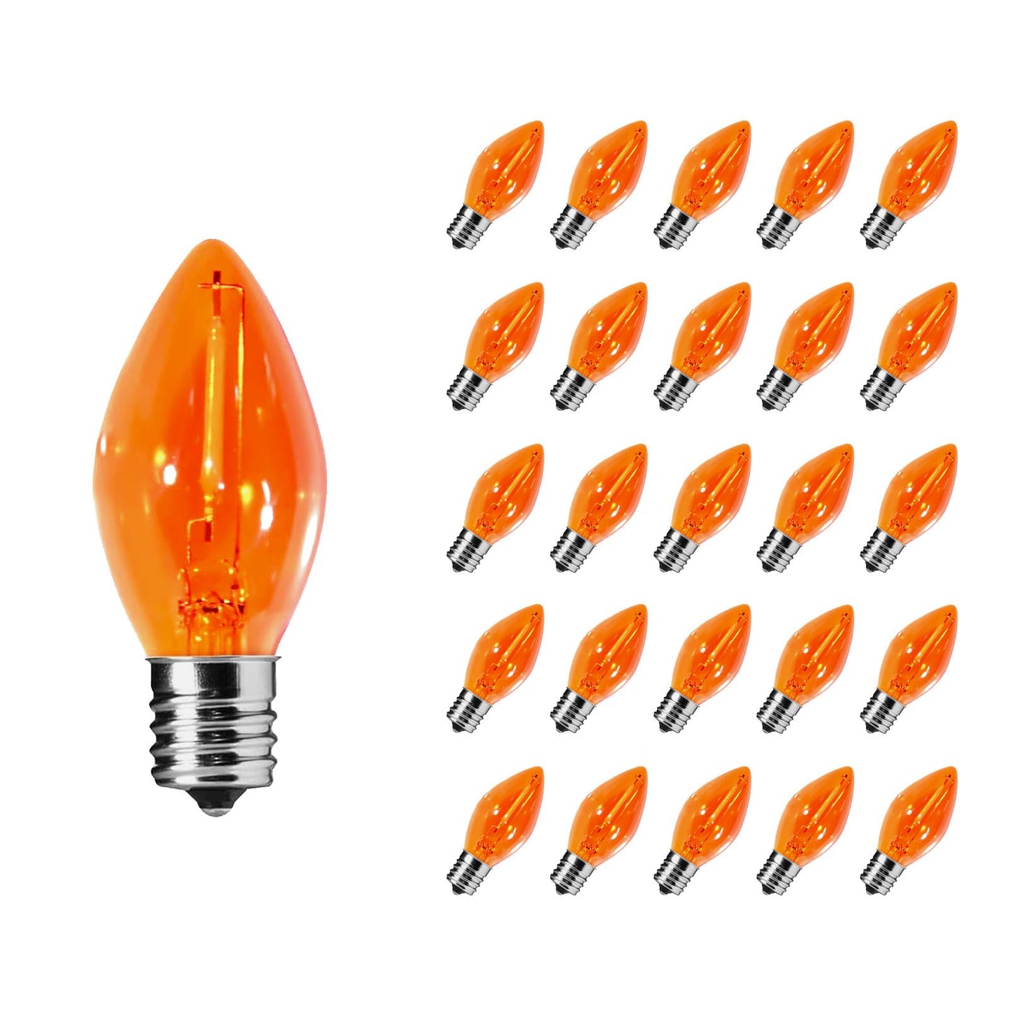 CHYParty 25 Pack C7 Replacement Bulbs, Orange LED Halloween Light Bulbs for Outdoor String Lights, Patio, Christmas Decor, E12 Candelabra Base, Durable & Energy-Saving