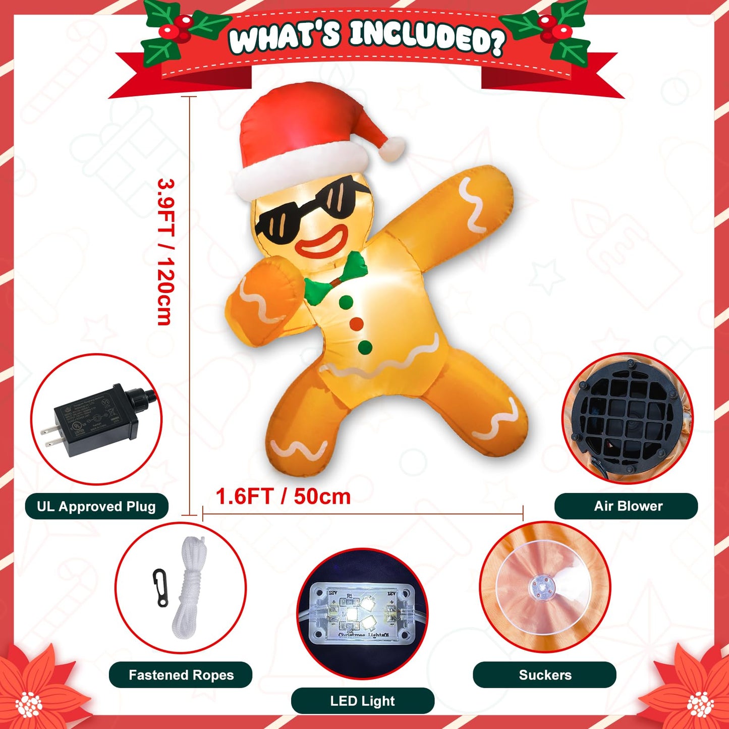 CYAOOI 3.5 FT Inflatables Gingerbread Man Christmas Decorations Outdoor, Funny Gingerbread Inflatable with Xmas Hat Broke Out from Window, Christmas Blow Up with LEDs for Indoor Outside Garden Decor