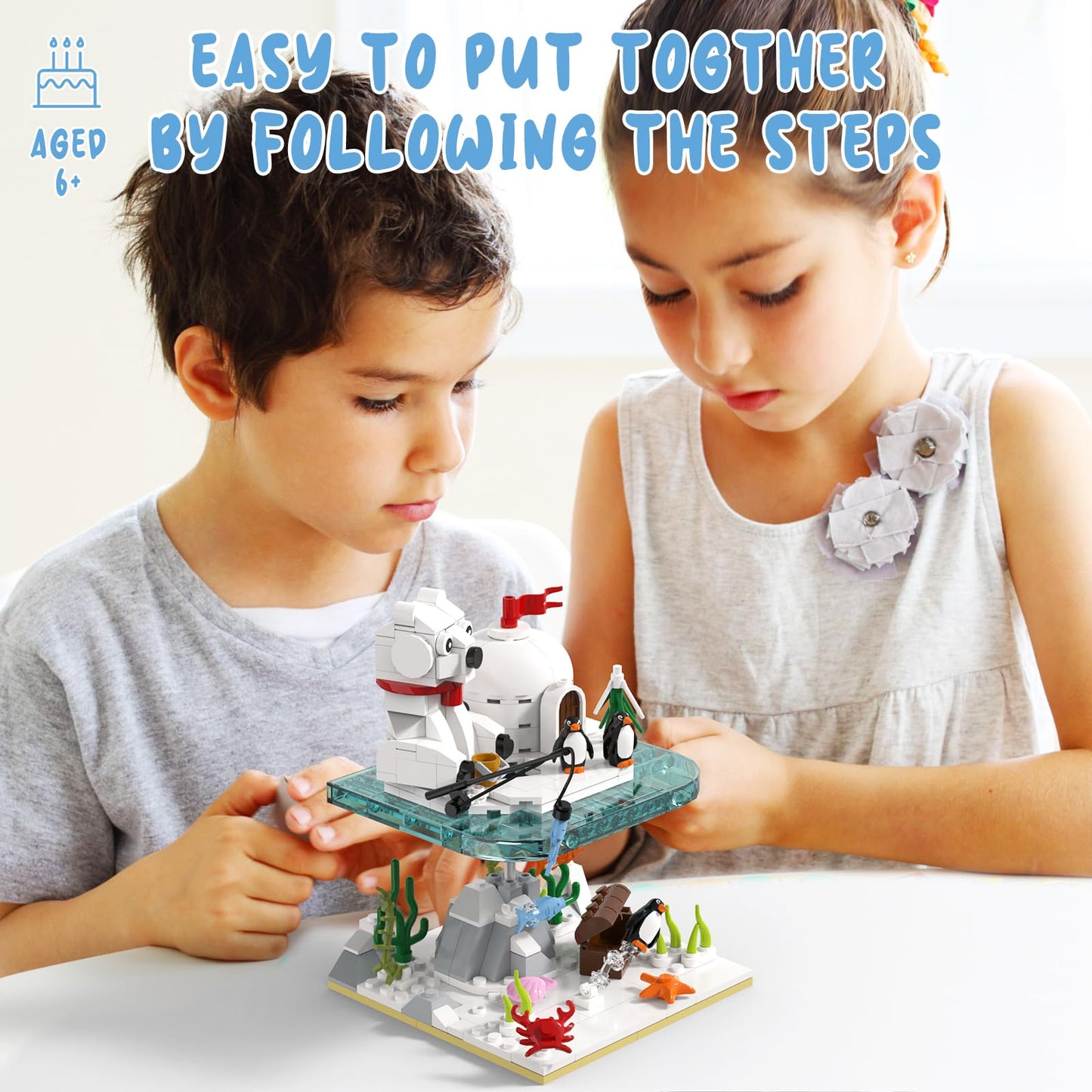 aphpaio Christmas Polar Bear and Penguin Building Set, Sea Animals Building Kit Winter Village, Includes Igloo Fish Crab Sea Animals, Brithday Gift for Boys Girls Aged 8+ (286Pcs)