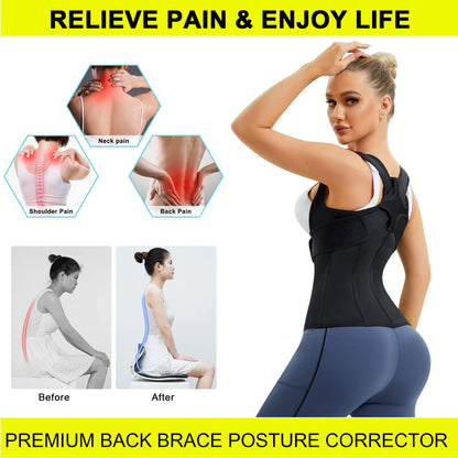URSEXYLY Back Brace For Women Waist Trainer Vest Tummy Control Body Shaper Back Straightener Posture Corrector Spinal Neck Shoulder Support Adjustable Posture Trainer(M,Black)