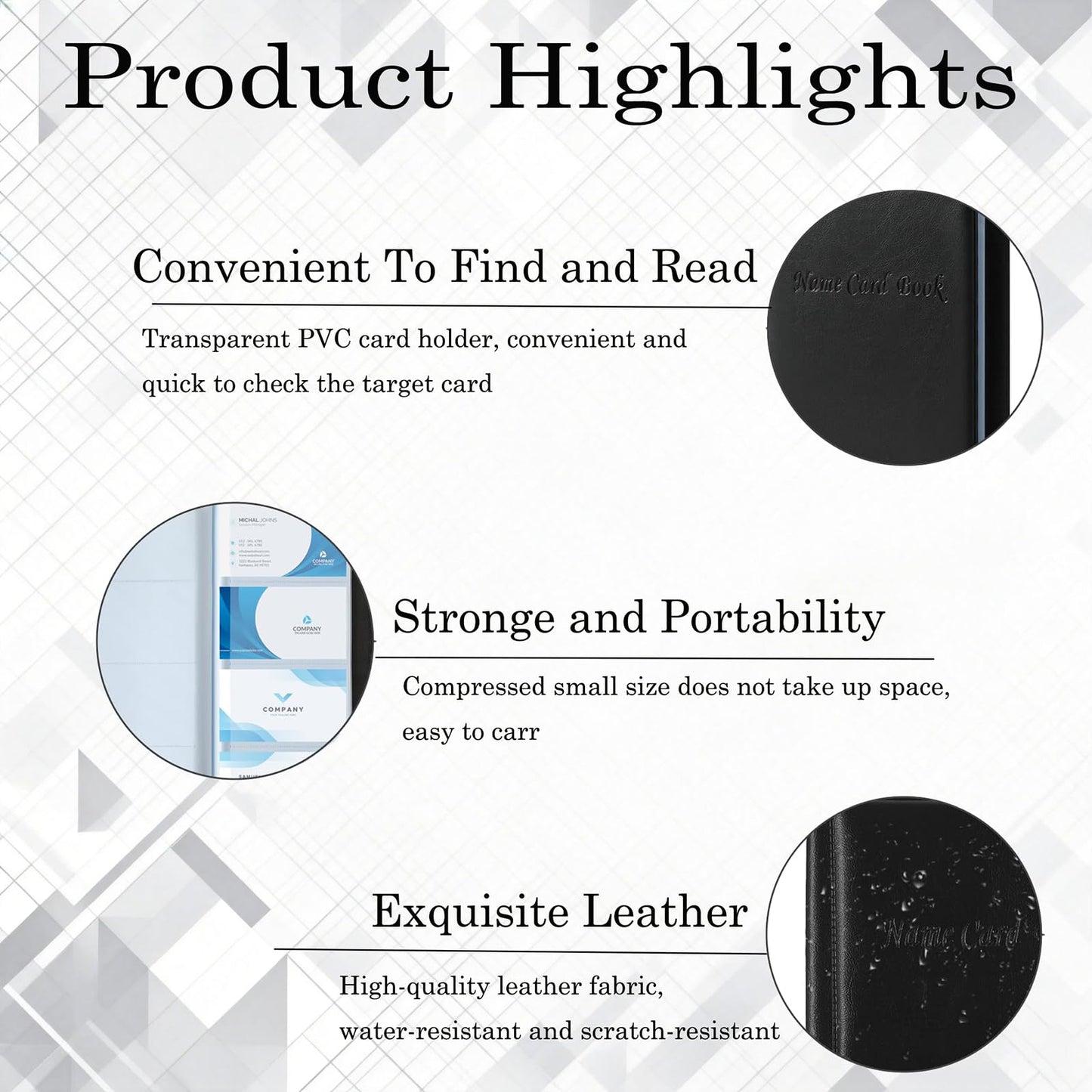 Business Card Holder Book, Holds Up to 400 Cards, Large Capacity Business Card Organizer with Clear Fixed Pages, Professional Card Holder Binder for Office, Desk & Travel
