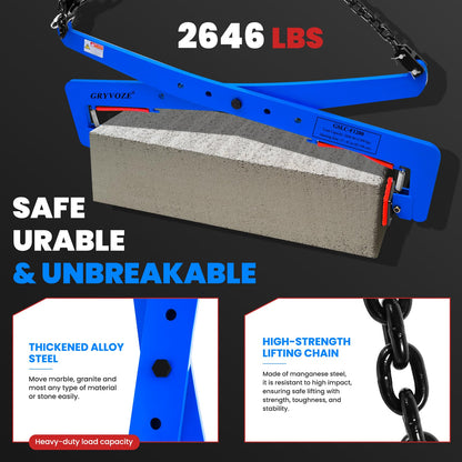 GRYVOZE 2646 lbs Stone Lifting Clamp, Adjustable Range: 17"-43" Granite Slab Lifting Clamp, Heavy Duty Scissor Clamps for Carrying and Vertical Transport of Concrete Blocks, Slate Sheets, Curb Stones
