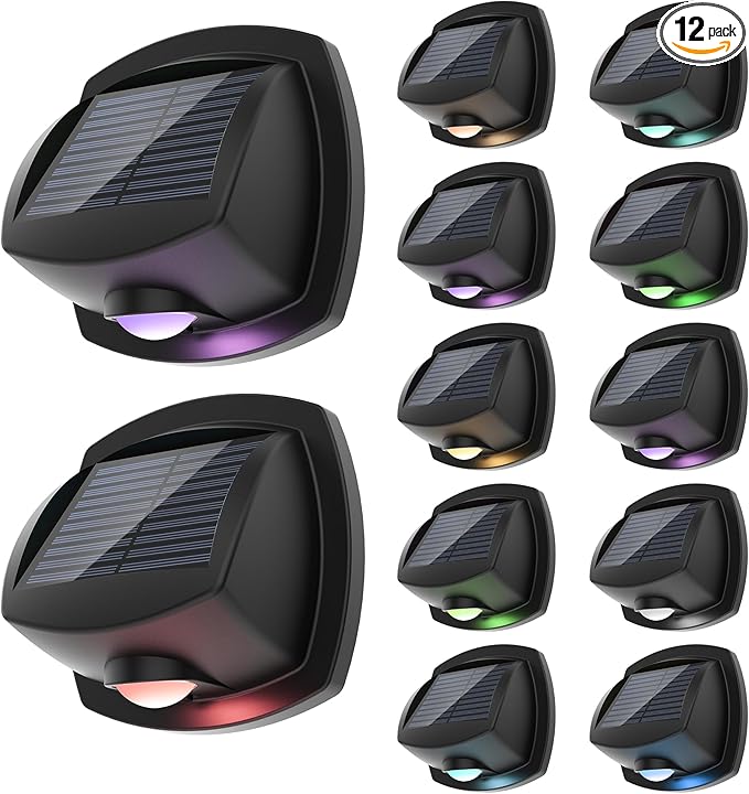 SOLPEX Solar Lights Outdoor Waterproof IP65, Solar Stair Lights Outdoor for Fence, Deck, Step, RGB Multicolor LED 11 Lighting Modes House Wall Light for Porch, Backyard, Fence, Garden Decor-12 Pack