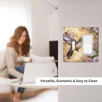 Decorative Art Light Switch Covers Blossom & Hummingbird 2 Gang Single Toggle Rocker Combination Electrical Faceplate Switchplate Wall Plate for Home Decor