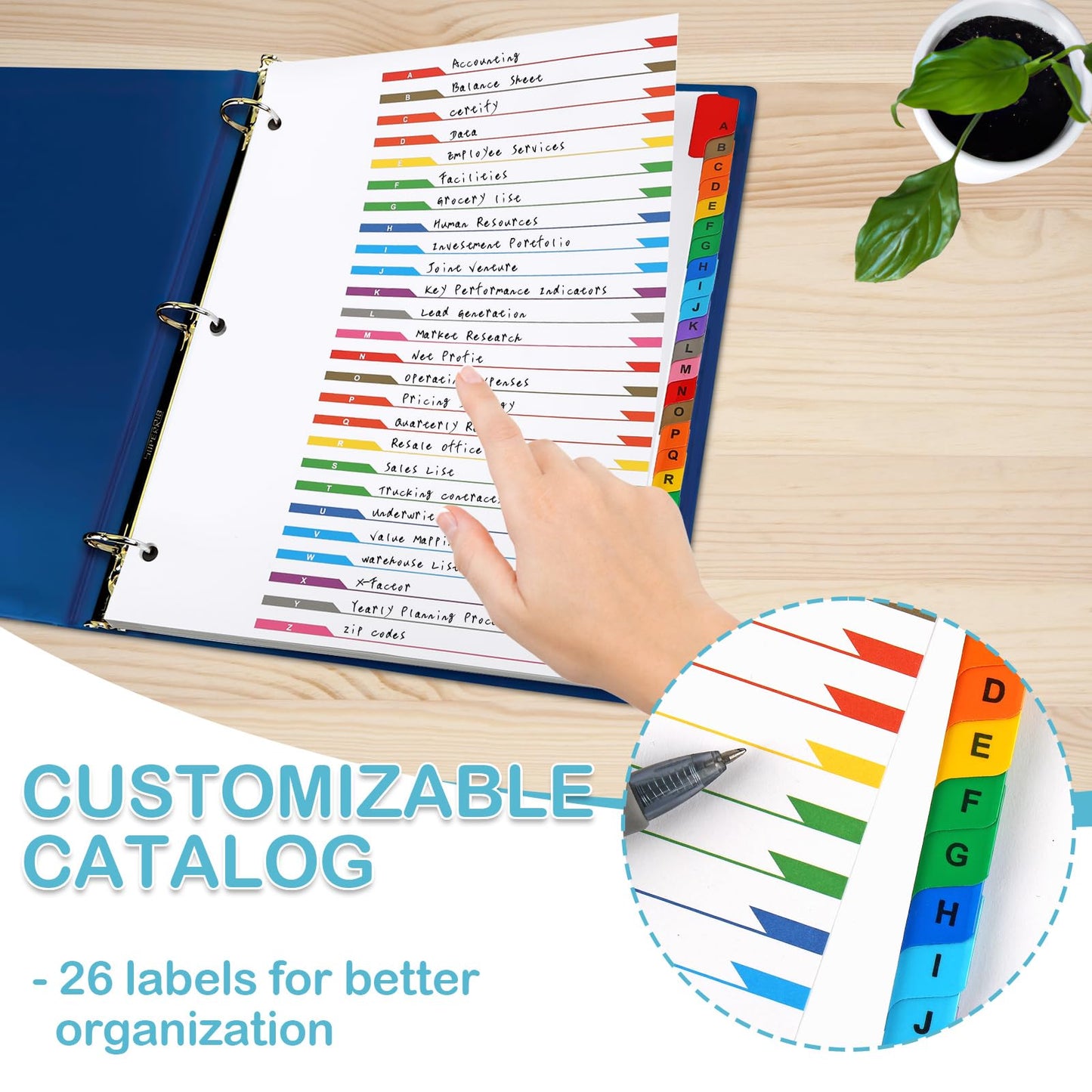 Alphabet Binder Dividers for 3 Ring Binder, COIDEA A-Z Dividers for 3 Ring Binder, Multicolor A-Z Binder Dividers with Customizable Table of Contents Page, ABC Alphabet Tabs for School Office