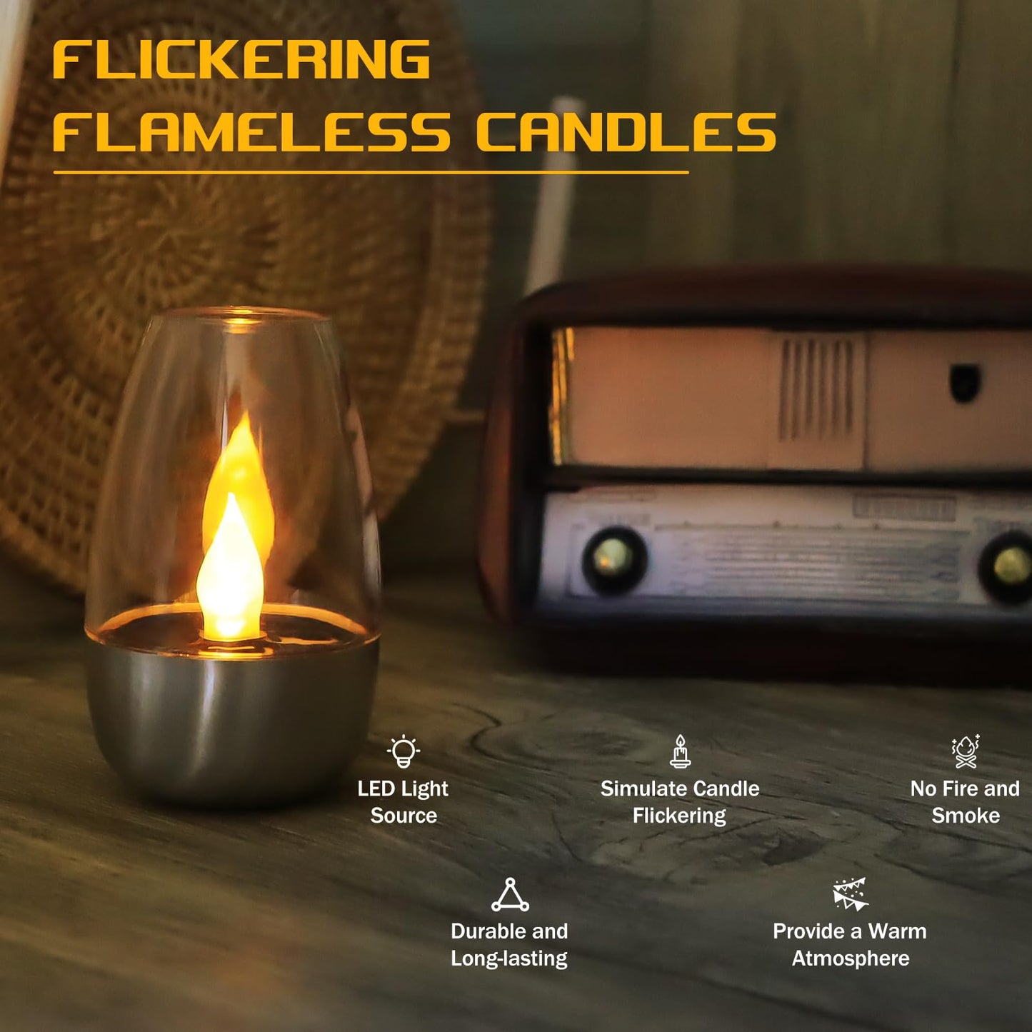 ISUNMEA Solar Outdoor Waterproof Flickering Flameless Candles - 6 Pack Rechargeable LED Battery Operated Fake Faux Tea Lights for Wedding, Home, Party, Garden Decor