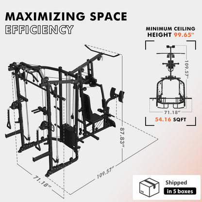 GMWD Dual-Station Smith Machine Power Cage, All-in-One Home Gym Workout Station with 121LB Weight Stacks & Cable Crossover, Professional Functional Trainer for Couples & Family Strength Training