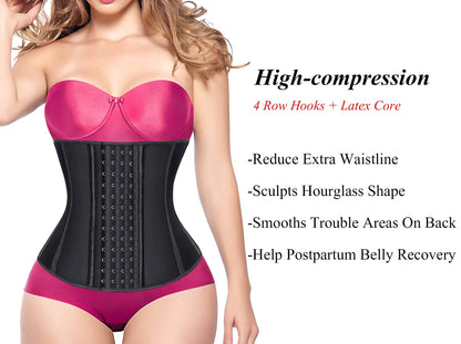 YIANNA Waist Trainer for Women Tummy Control Latex Underbust Waist Corsets Cincher Hourglass Sports Girdle Body Shaper 4 Hooks, (Size M, Black)