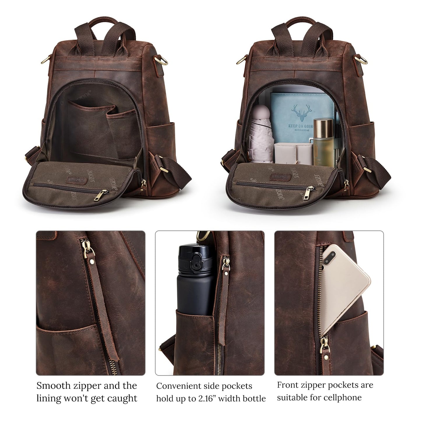 S-ZONE Leather Backpack Purses for Women Antitheft Soft Rucksack Ladies Shoulder Bag Medium