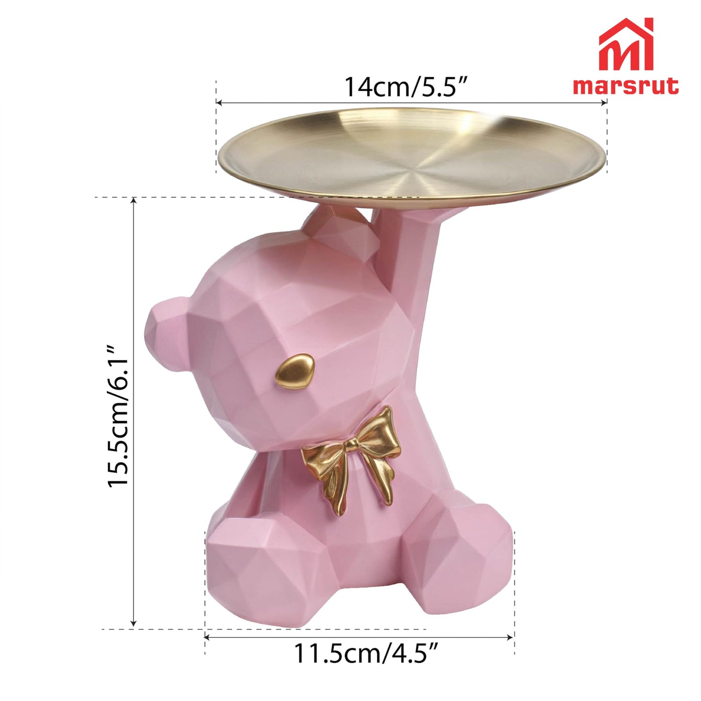 Bear Serving Tray Candy Dish Key Holder, Ring Stand Sculptures, Geometric Lovely Nordic Storage Bowl Plate Resin Cute Statue Figurines for Lipsticks Jewelry Earrings Table Living Room Entrance Display