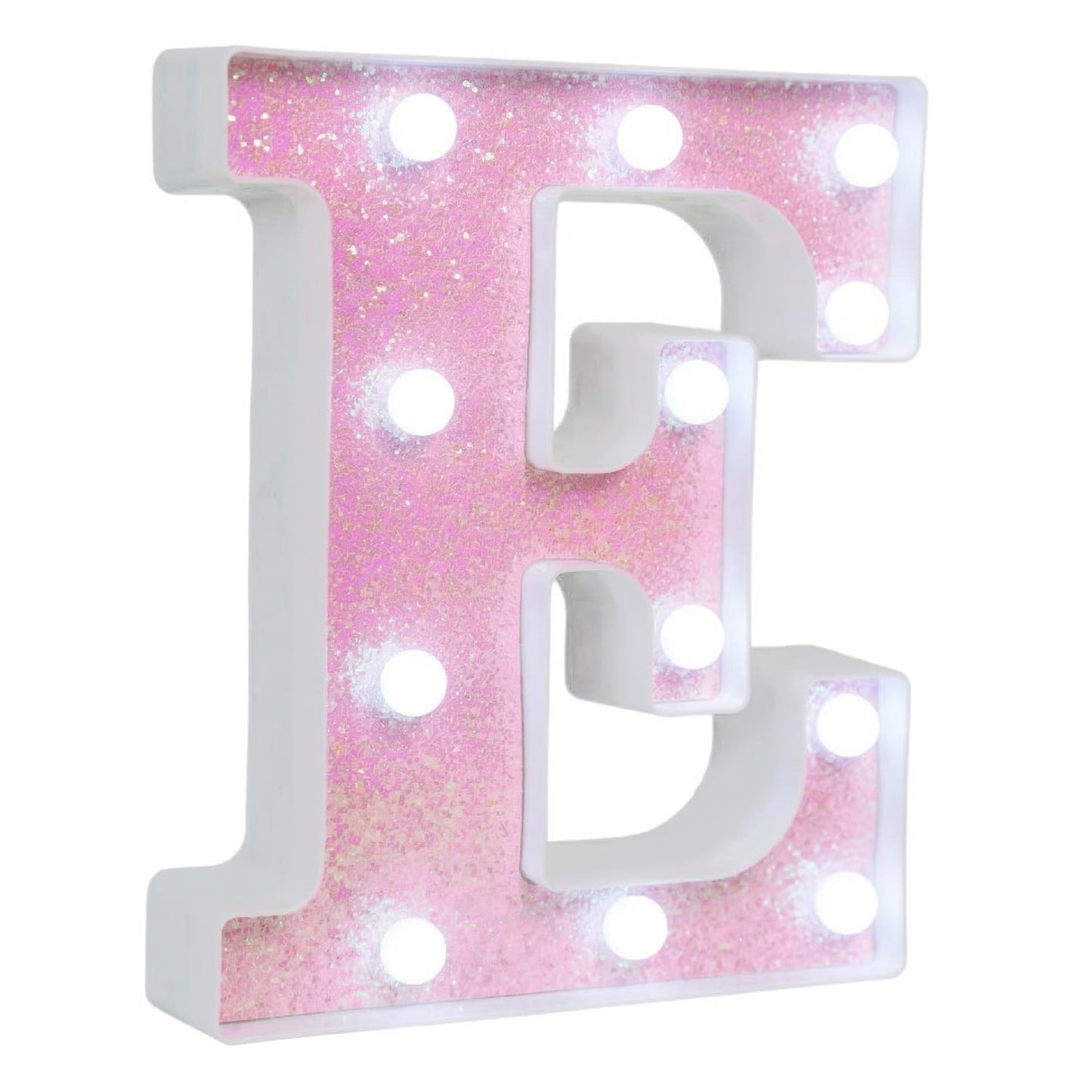 EUFONY Pink Glitter Marquee Light Up Letters, Battery Operated LED Letter Lights Signs for Pink Birthday Party Table Decorations, Wall Decor for Girls Bedroom, Initial Letter E with Cool White Lights