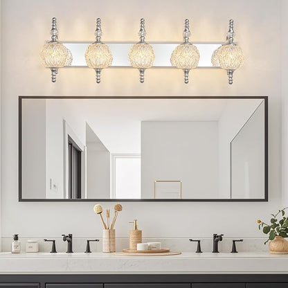 Modern Crystal Bathroom Vanity Lights Fixtures Over Mirror Chrome Vintage 5-Lights 36 Inch Bathroom Light Fixtures Glass Crystal Vanity Lights