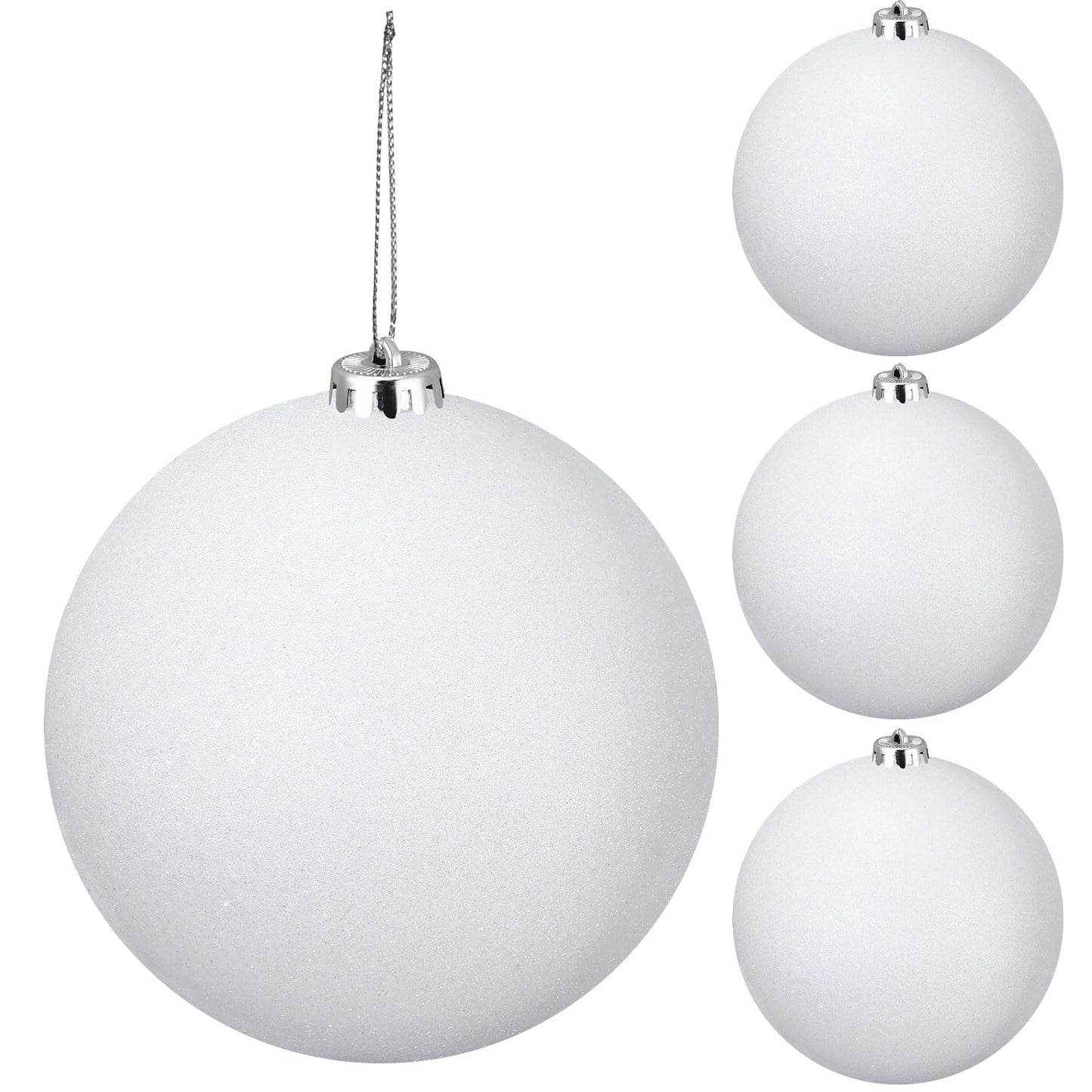Liliful 4 Pcs Large Outdoor Christmas Ornaments Plastic Jumbo Fillable Balls Ornament Big Xmas Tree Hanging Decoration for Home Outside Holiday Lawn Yard Party (Glitter White)