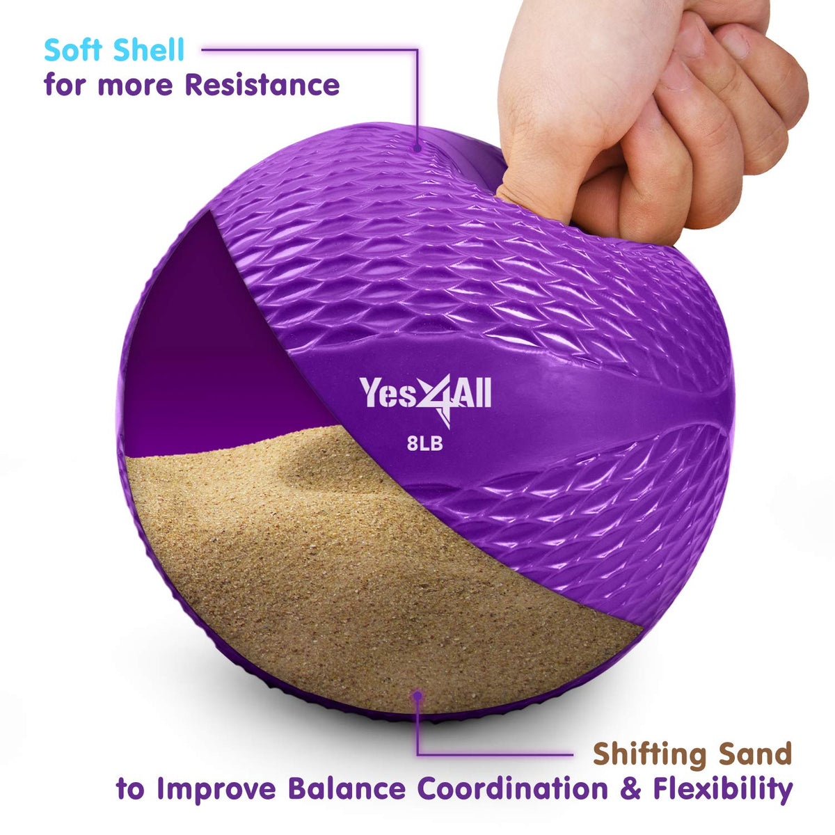 Yes4All Soft Weighted Toning Ball Knurl 8lb - Purple