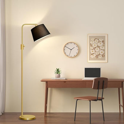 Nintiue Dimmable Gold Floor Lamp, 1000 LM LED Edison Bulb Included, Arc Floor Lamps for Living Room with Black Shade, Modern Standing Lamp Tall Lamps for Living Room Bedroom