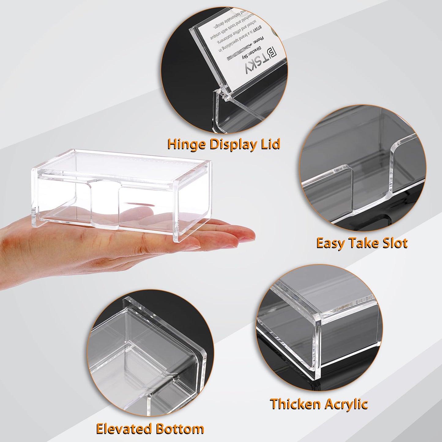 BTSKY Clear Acrylic Business Card Storage Box with Display Lid, Business Card Holder for Desk, Name Card Display Stand for Office Countertop, Business Card Storage Organizer Office Desk Accessories