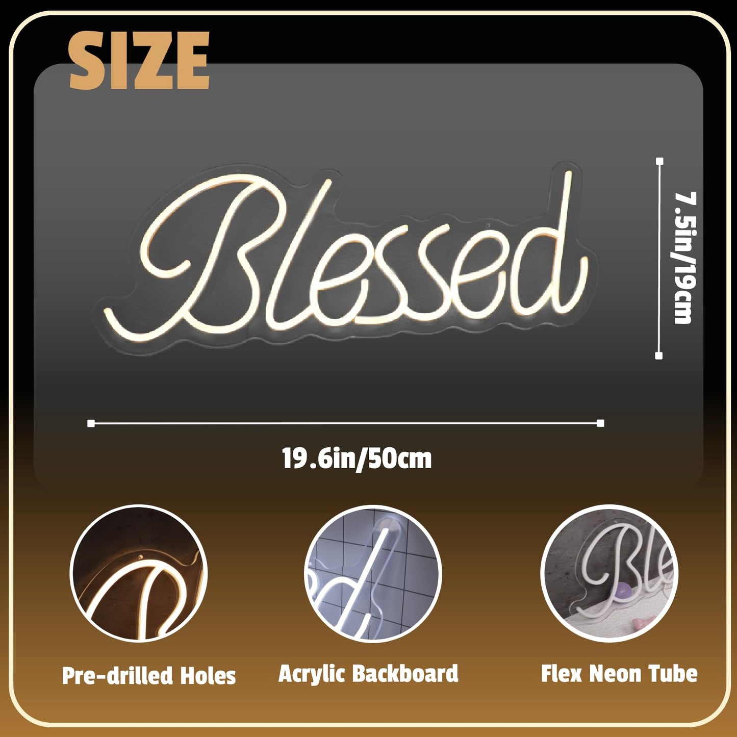 Blessed LED Neon Sign,19.6 x 7.5 Inch Light Up Letter Neon Lamp, Wall Art Decor for Teen Bedroom, Holiday Party, Wedding & Home Room Decoration (Warm White)
