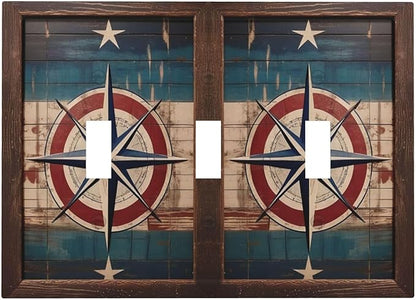 Decorative Art Light Switch Covers Nautical Rustic Star Emblem 3 Gang Triple Toggle Wall Plate Decorative Switch plate Electrical Faceplate for Home Decor