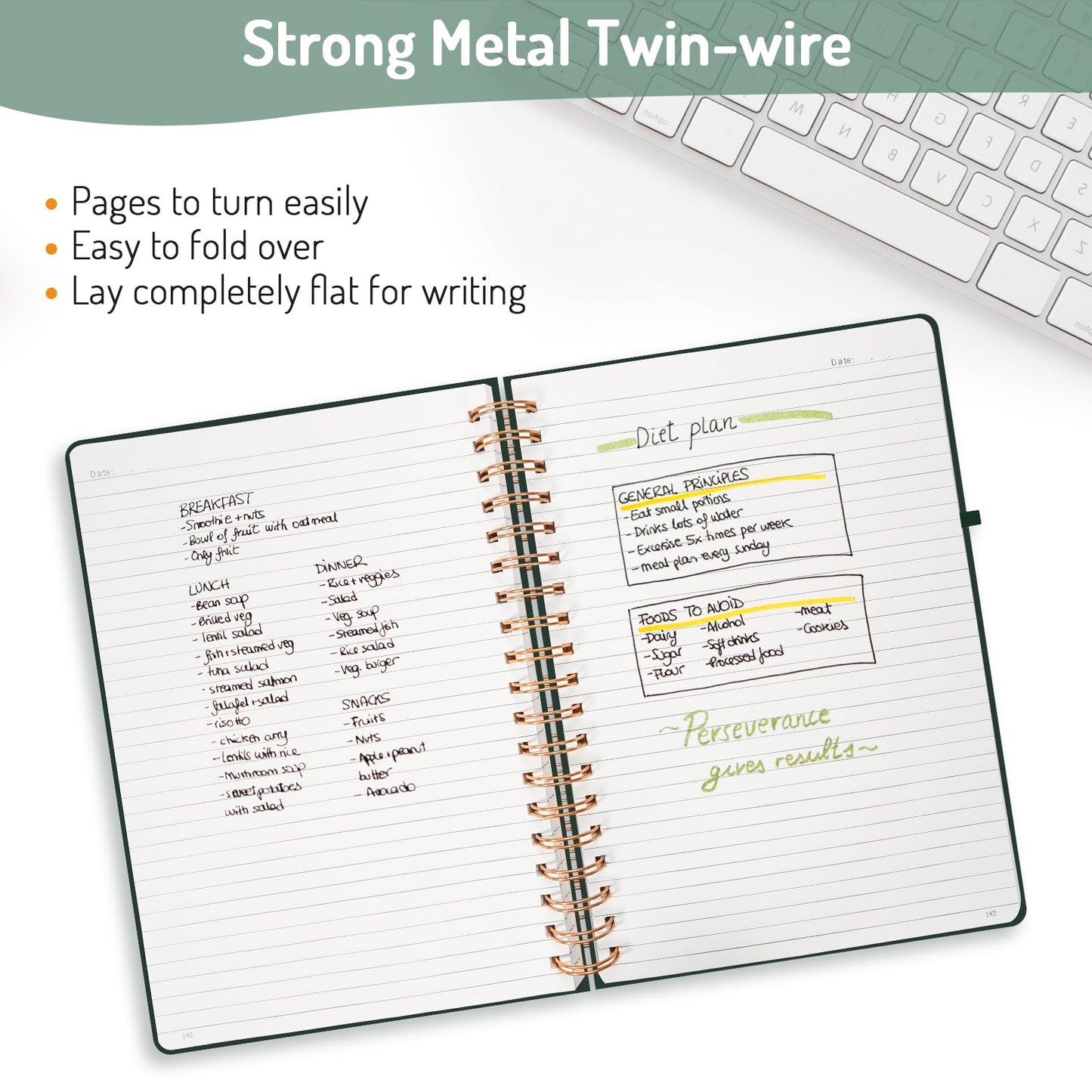Forvencer Lined Spiral Journal Notebook with 300 Numbered Pages, B5 College Ruled Thick Journals for Writing with 100GSM Paper, Hardcover Notebooks with Contents for Work, School, Women, Men, Dark