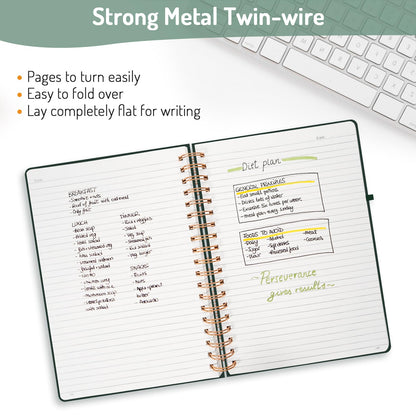 Forvencer Lined Spiral Journal Notebook with 300 Numbered Pages, B5 College Ruled Thick Journals for Writing with 100GSM Paper, Hardcover Notebooks with Contents for Work, School, Women, Men, Dark