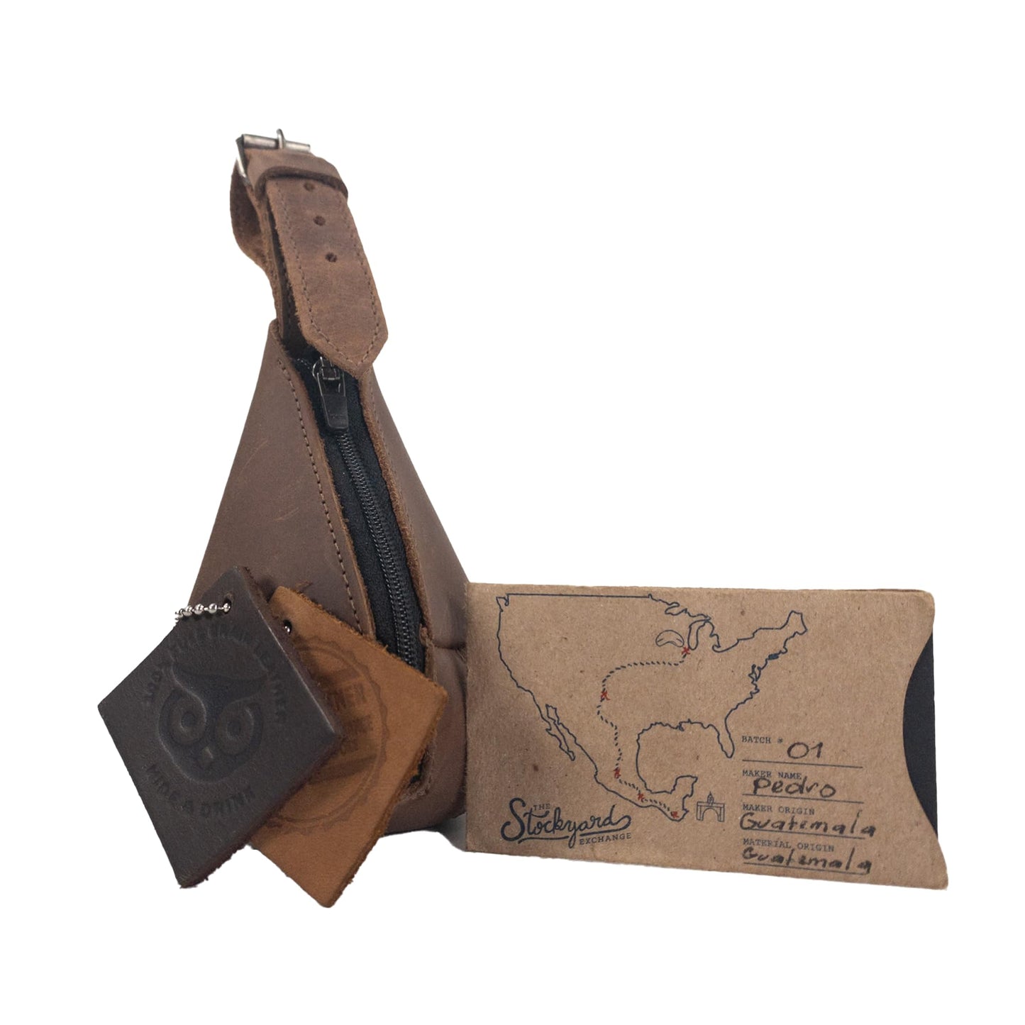 Hide & Drink, Leather Multipurpose Hanging Bag, Coin Cash Pouch, Key Organizer, Cable Holder, Handmade :: Bourbon Brown