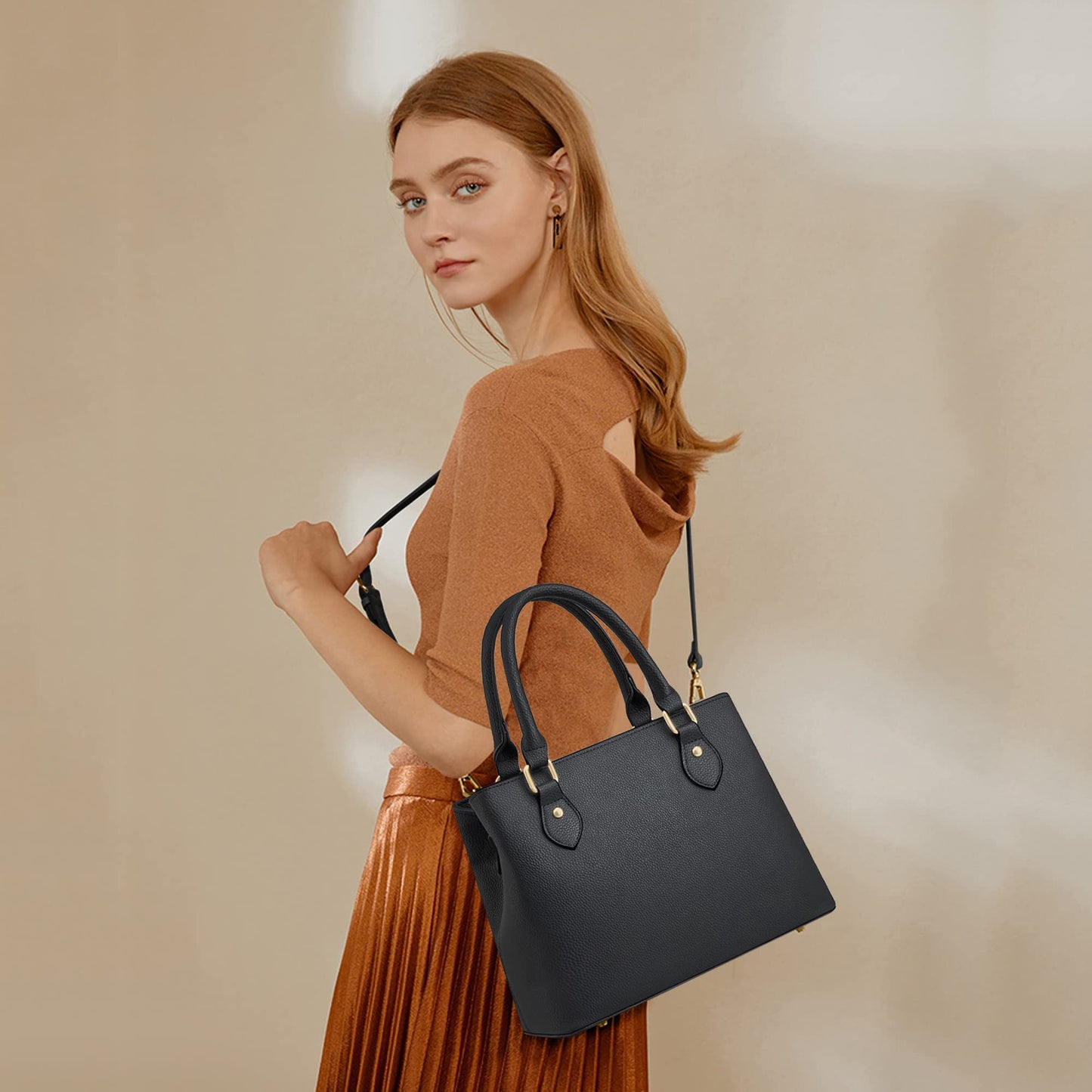 CHICAROUSAL Purses and Handbags for Women Leather Crossbody Bags Women's Tote Shoulder Bag (Black cc)