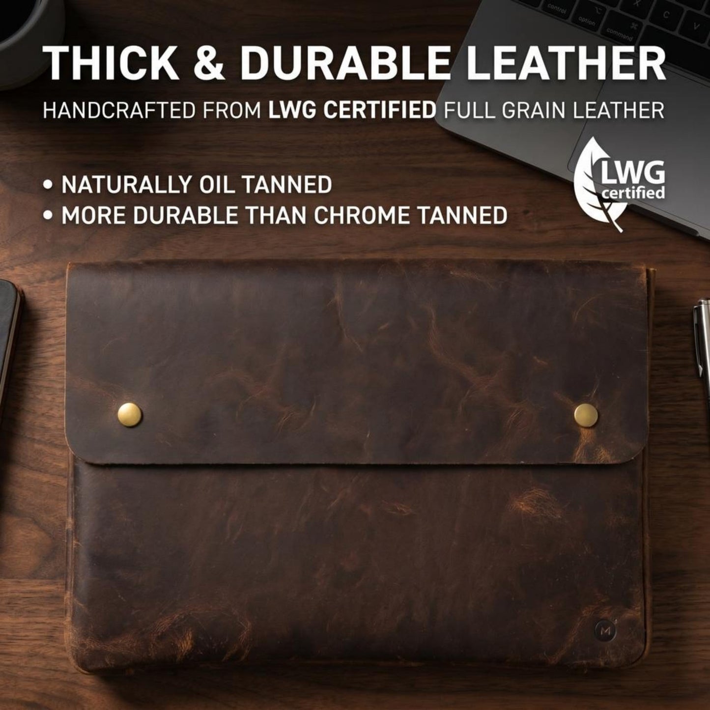 Moonster Leather Folder, Full Grain Leather File Folder Organizer Document Holder, Portfolio for Men –Spacious Folio Laptop Sleeve Case - Fits 13" 14" 15” Laptops, MacBook and Tablets