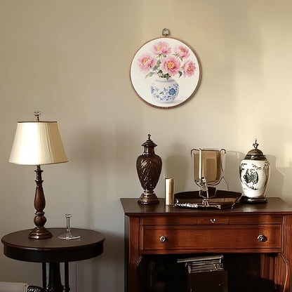 Threegoat Chinoiserie Spring Floral Framed Round Wall Art,Blue and White Hydrangea Flowers Wall Art Decor for Bedroom,Vintage Wall Hanging Decor for Grand Millenial Grandmillennial Home - A02