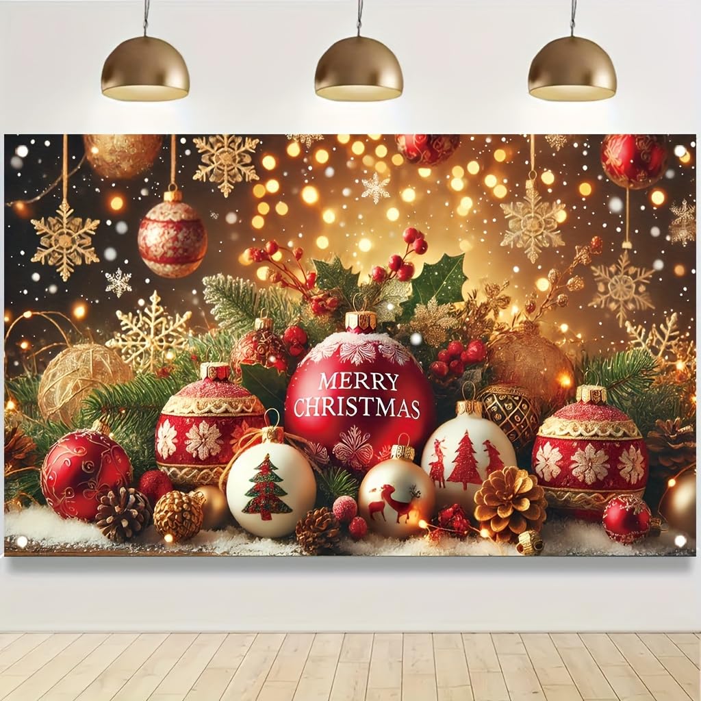 Tomhong Christmas Party Decoration 71x43 Inch Merry Christmas Ball Ornament Pine ConeSnowflake Gift Box Holly Bell Holiday Scene ndoor Outdoor Xmas Celebration Decor