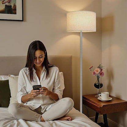 Floor Lamp for Bedroom,Dimmable Brushed Nickel Floor Lamp,Modern Standing Lamp with Marble Base,Tall Standing Lamp for Bedroom, Reading,Office & Kids' Room,LED Bulb Included