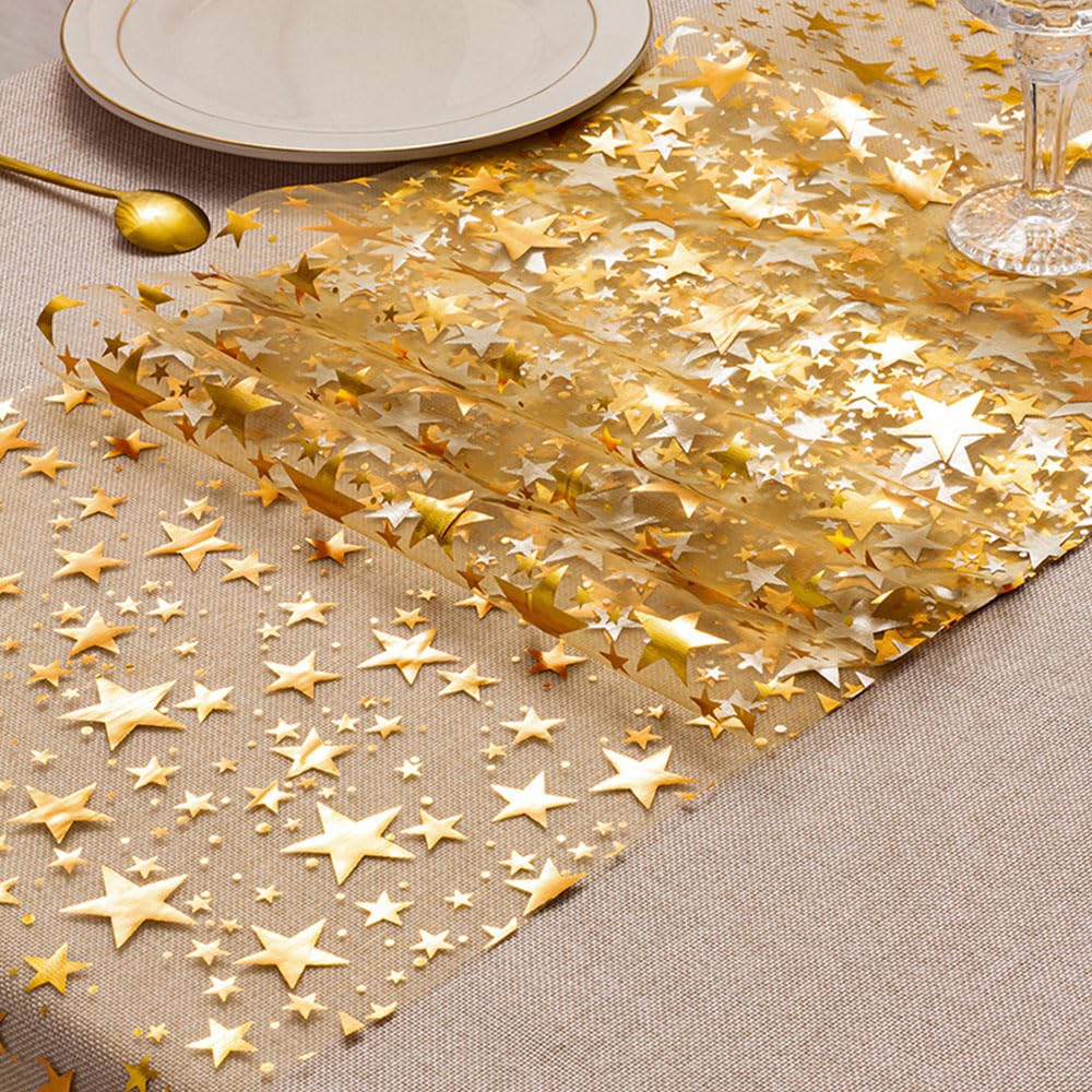 QILANJO 3 Rolls Bling Star Table Runner Tabletop Decor, Gold-11"x106"