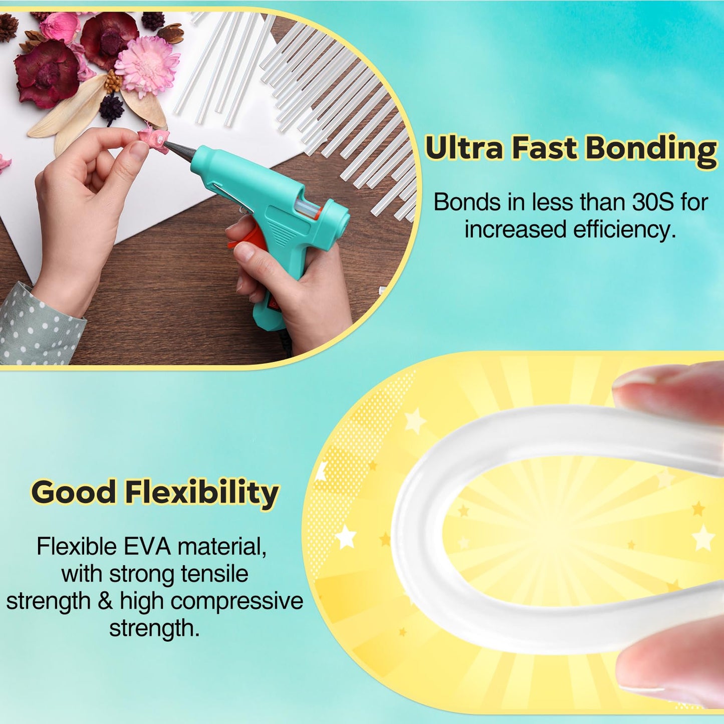 ELDVAP Clear Full Size Hot Glue Sticks 100 Pack, 0.43" x 8", All Temperature for Most Full-Size Glue Guns, Strong Adhesive for DIY Crafts, Repairs & Holiday Decorations