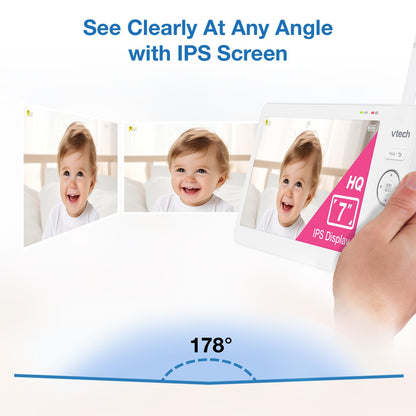 VTech [2025 Upgrade] Baby Monitor with 7" IPS Screen, Pan Tilt Zoom Camera, No WiFi Video Baby Monitor with Camera and Audio, Multi-Color Night Light, 2-Way Talk, Lullabies, Advanced HQ Max