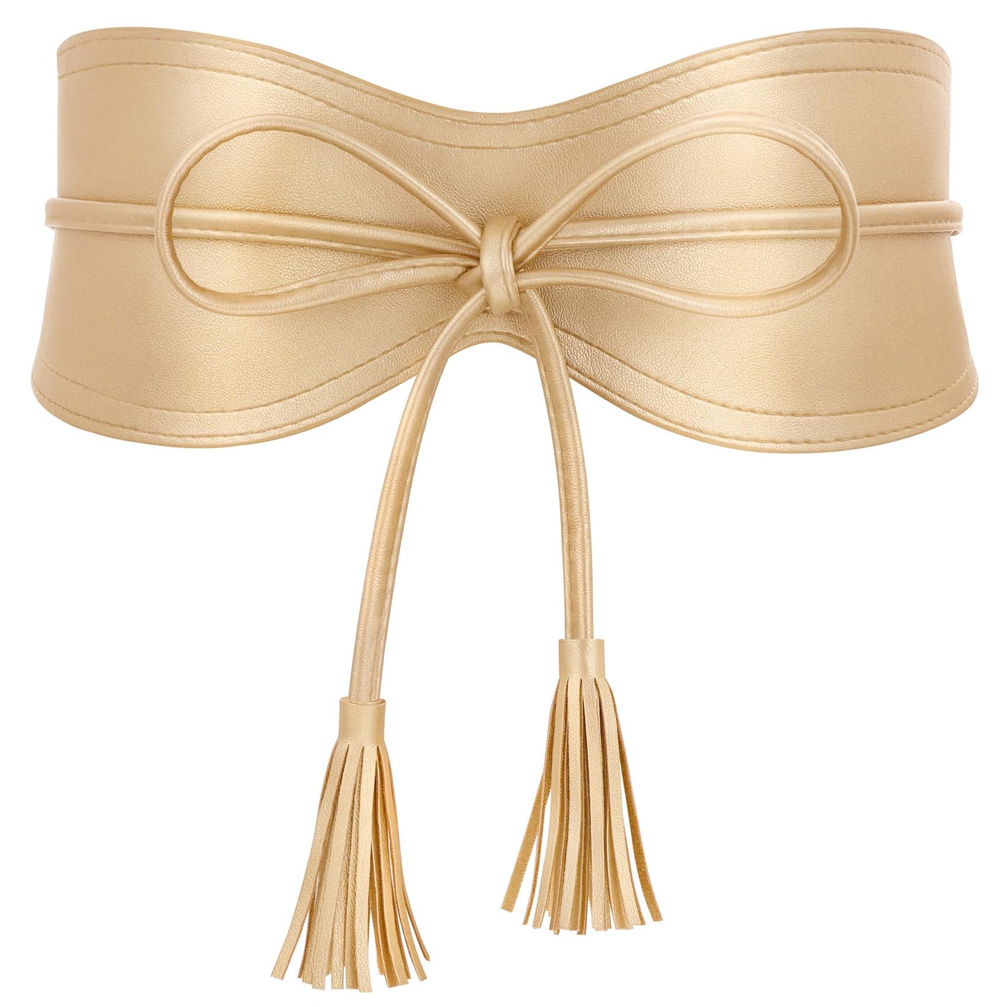 XZQTIVE Women Wide Belt for Dress Fashion Ladies Cinch Obi Belt Waistband with Tassel Tie, Gold(M Fits Waist Size 29"-38")