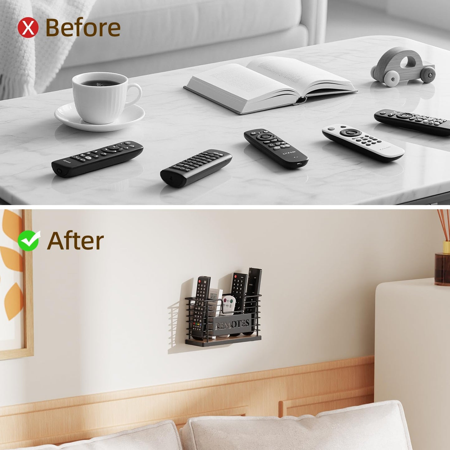 GIGIFTREE Remote Control Holder, 5-Slot TV Remote Holder Wall Mount, Universal Remote Caddy Large Size Design for Wall Table Living Room Bedroom, Easy Installation, Brown