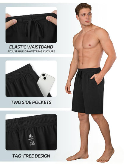 Wenouy 3 Pack Mens Cotton Pajama Shorts Soft Comfortable Lounge Shorts with Drawstring & Two Pockets Sleep Bottoms for Men Black, Gray, Light Gray XL