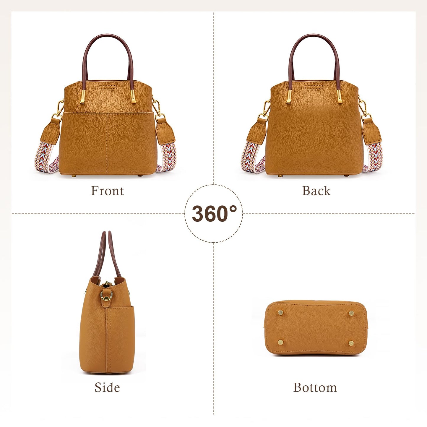 MFFOR Genuine Leather Crossbody Purses and Handbags for Women, Tote Shoulder Purse Bucket Handbag, Top Handle Satchel (Orange