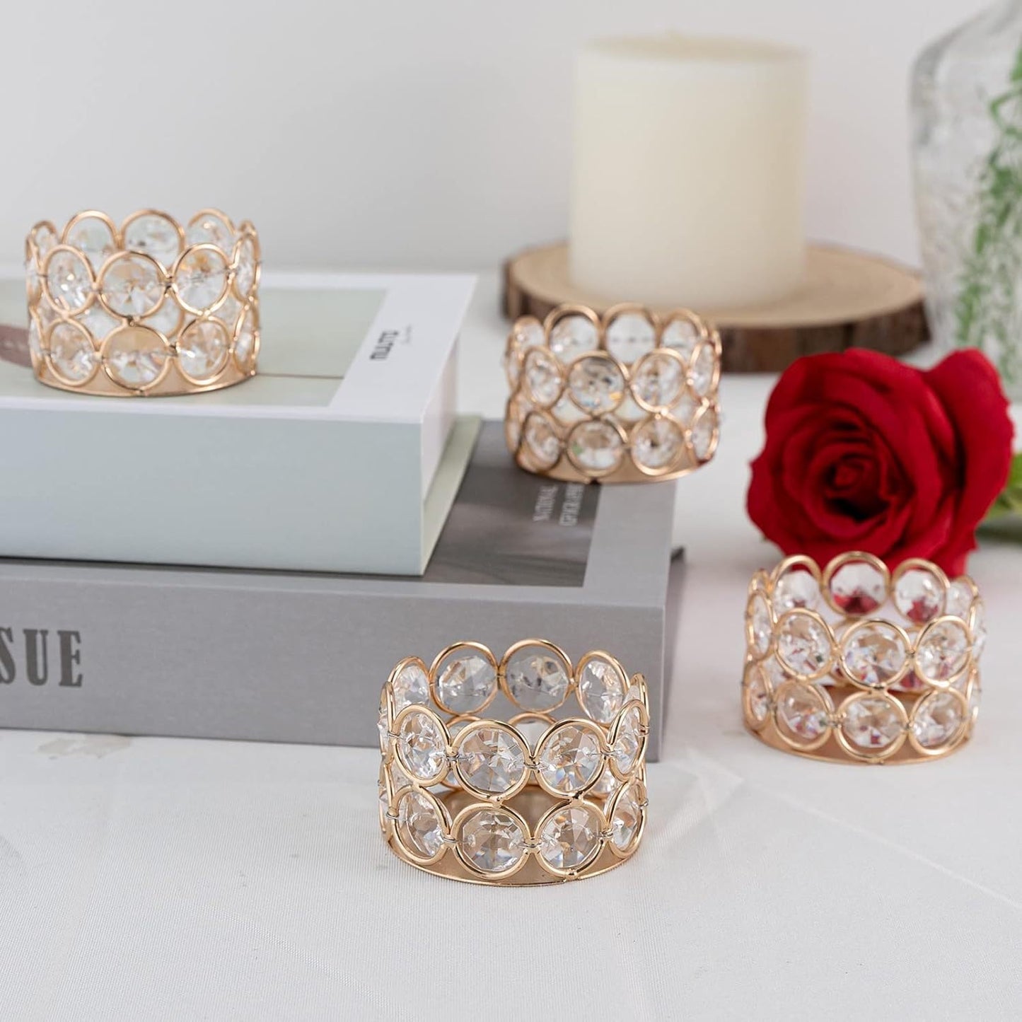 4PCS Gold Tea Light Holders, Gold Candle Holders Bulk for Wedding Table Centerpiece, Mercury Glass Tealight Holder for Home Decor, Wedding, Dinning, Party, Anniversary,Christmas Decorations (4)